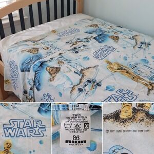 VTG 1977 Star Wars Twin Flat Sheet Bibb Co Blue Original Film Trilogy Artwork